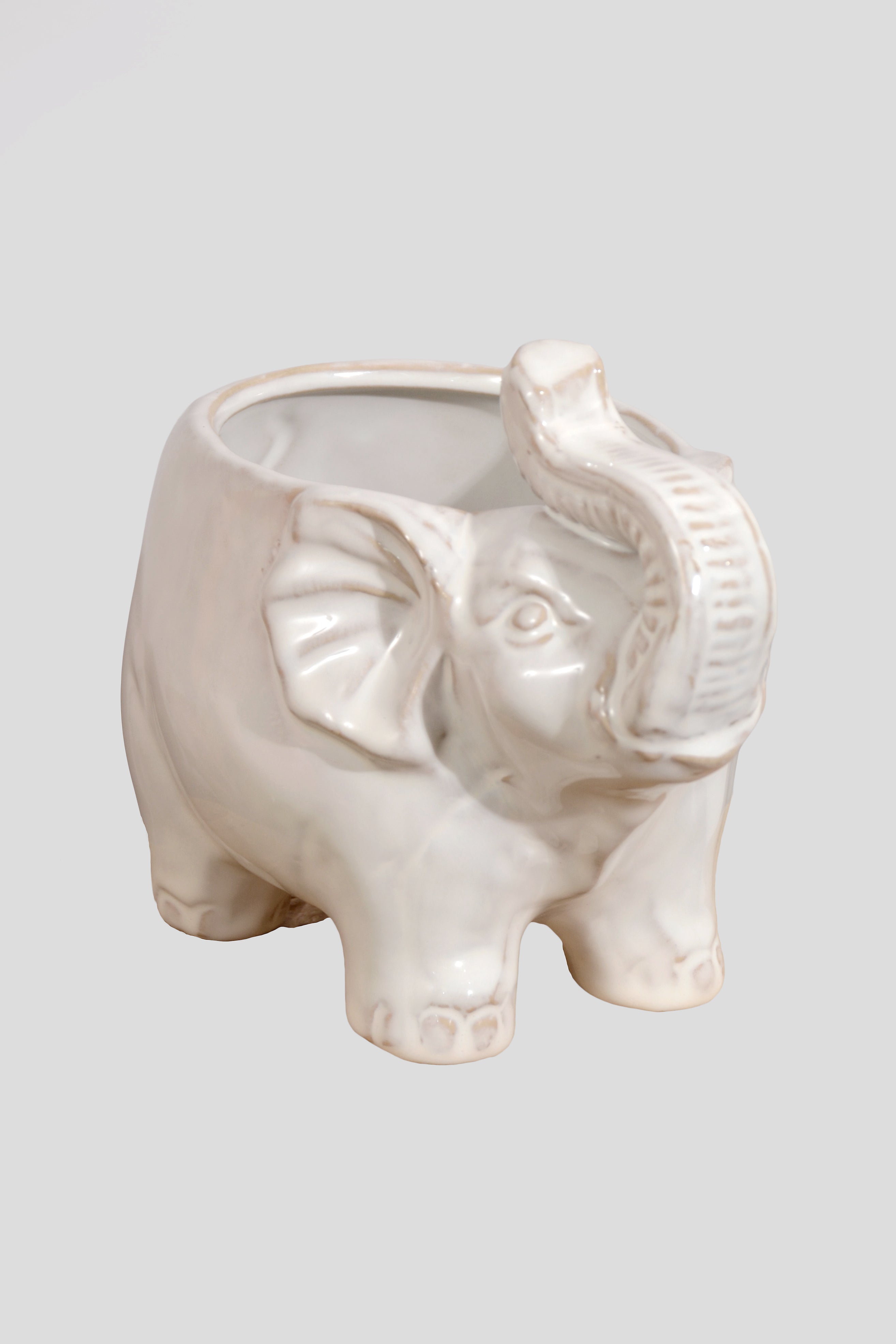 7" X 4.25" X 5.25" Elephant Pot White