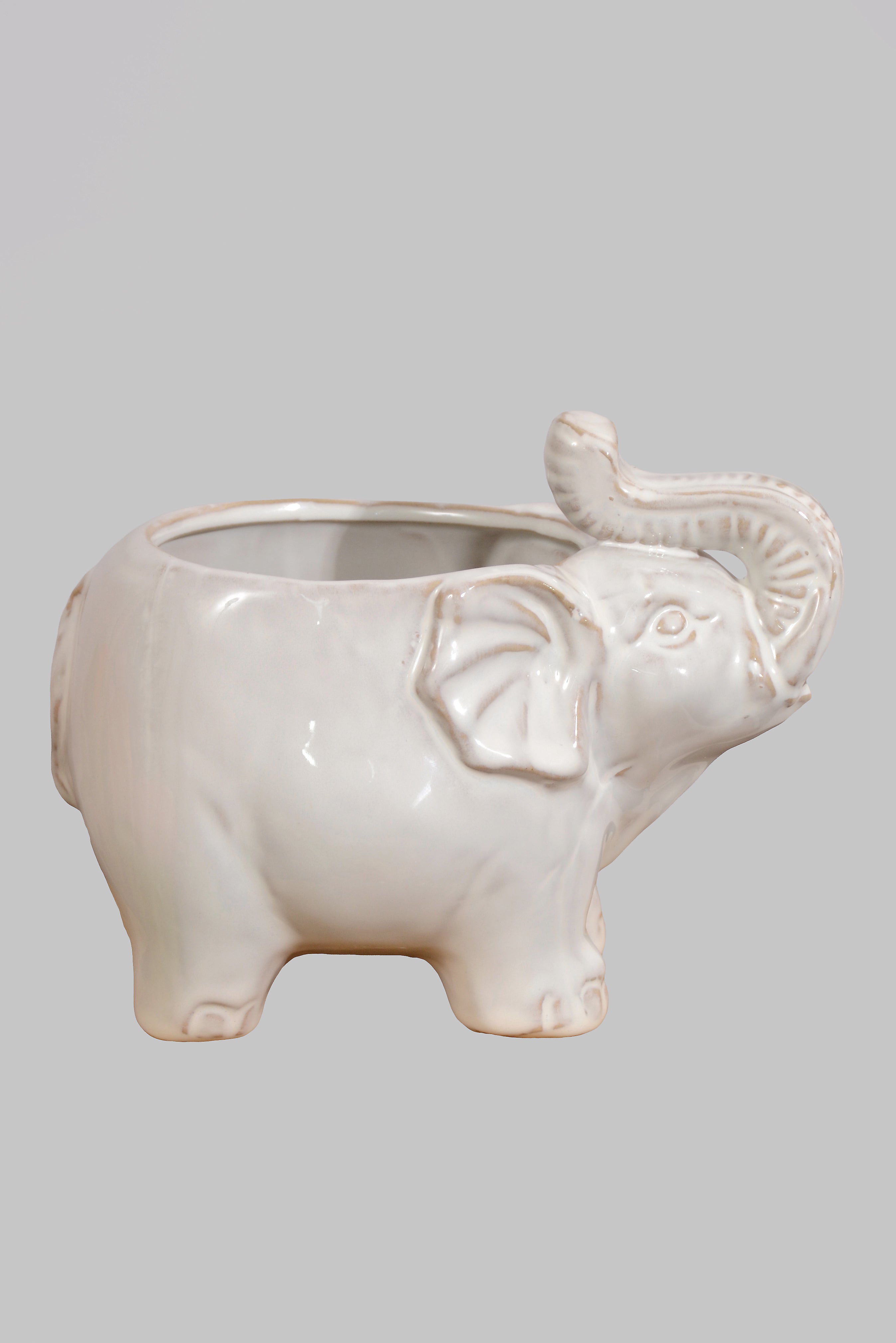 7" X 4.25" X 5.25" Elephant Pot White