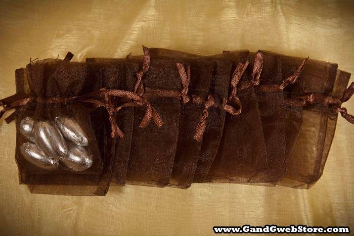 2" X 2.5" Organza Pouches Dark Brown Pkg/12