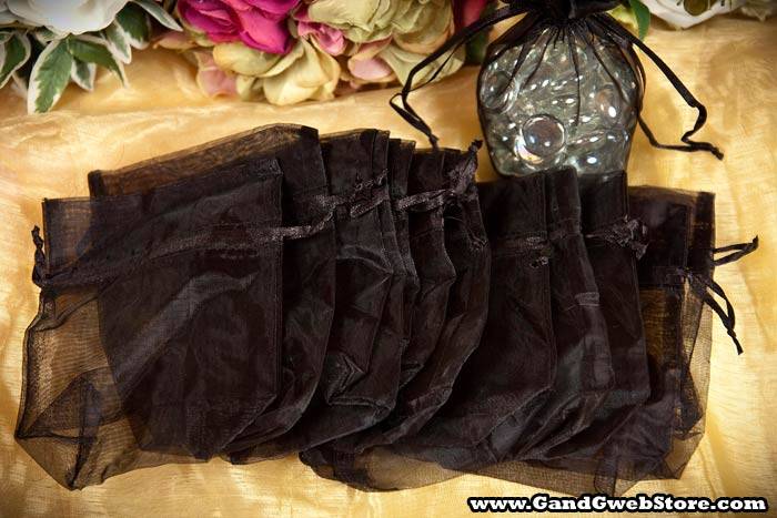 3.5" X 5" X 1.5" Organza Pouches Black Pkg/12