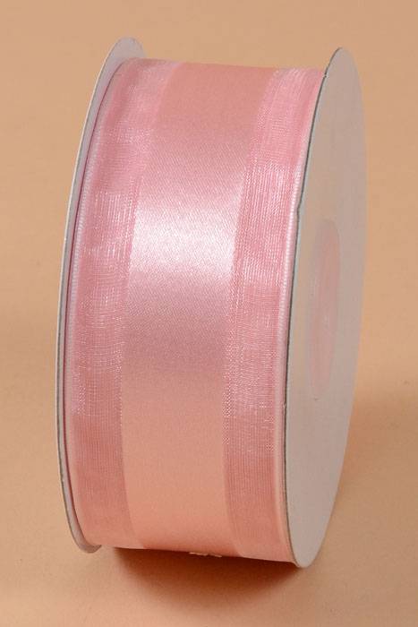 Satin Ribbon W/organza Edge Pink