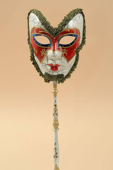 18" Man Mask W/stick Gold/red