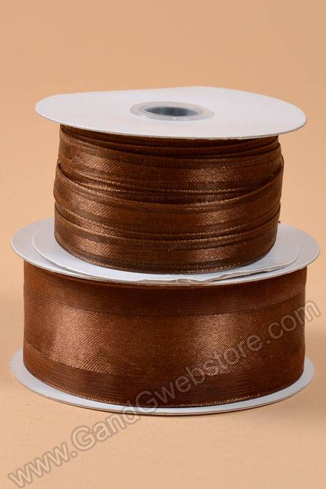 Satin Ribbon W/organza Edge Chocolate