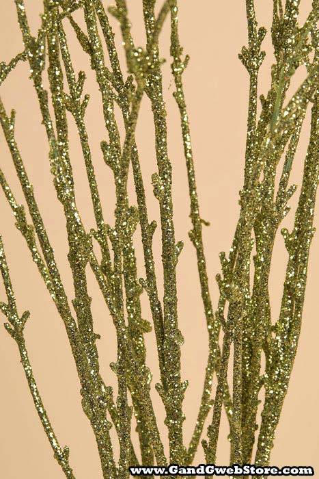 37" Glitter Twig Branch Green