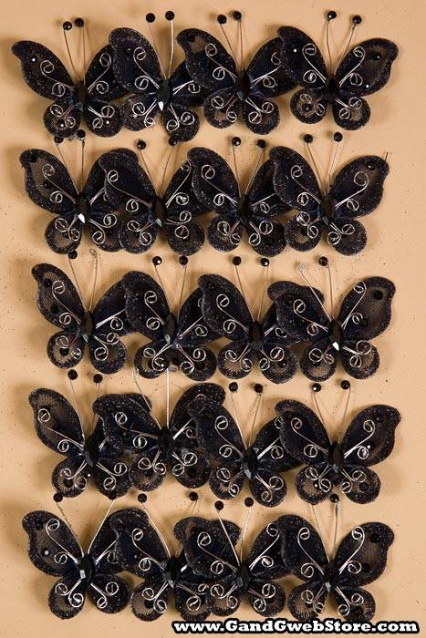 2" Wired Decoration Butterfly Black Pkg/20