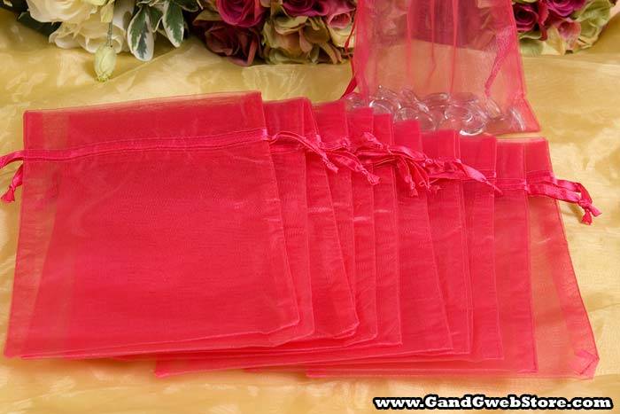 6" X 10" Organza Pouches Bags Hot Pink Pkg/12