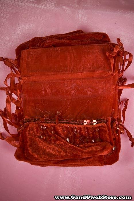 4.5" X 6" Organza/velvet Pouch W/bead Red Pkg/12