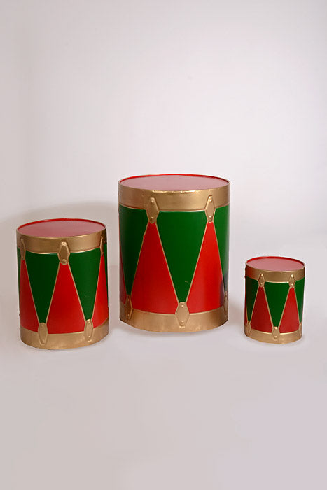 7.75"/12"/16" Metal Drum Red/Green/Gold Set/3
