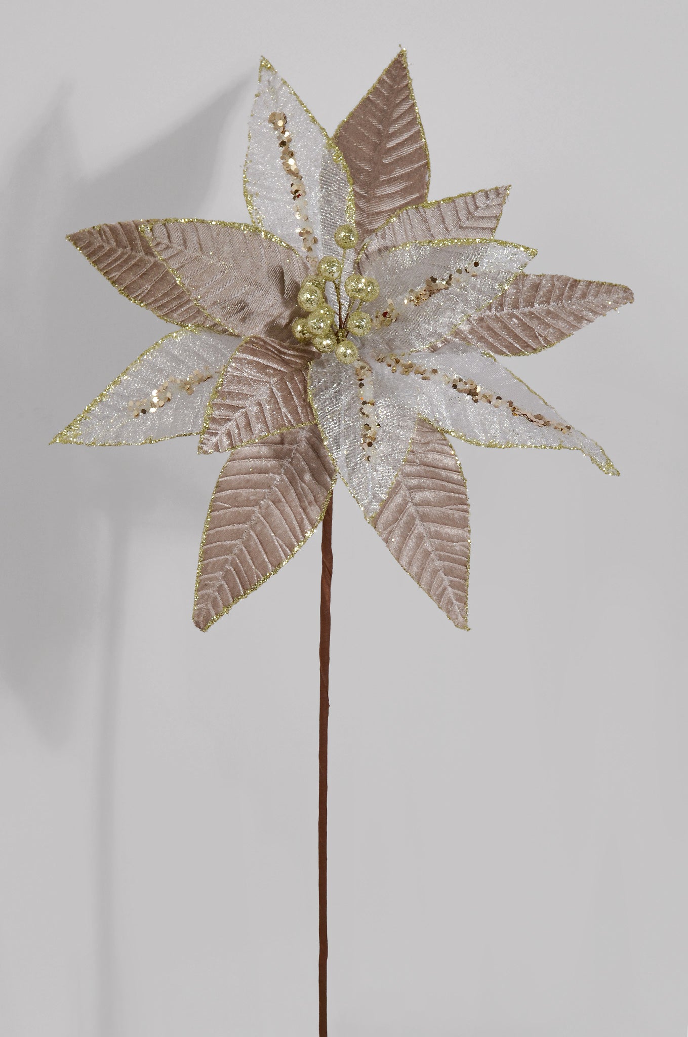 26" Velvet Sheer Blush Poinsettia Stem Champagne