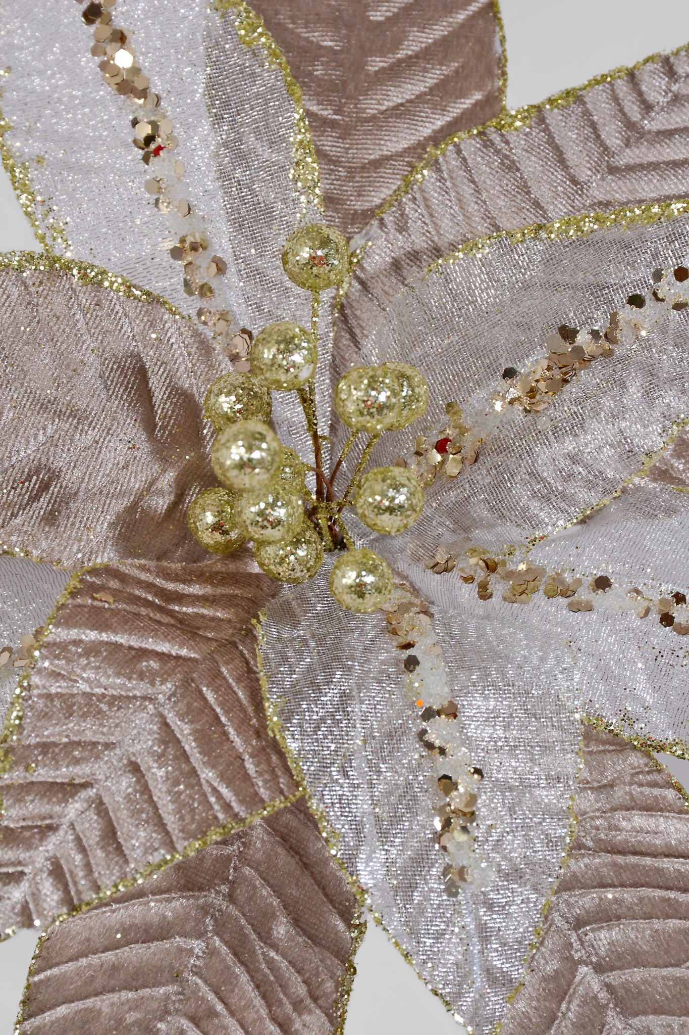 26" Velvet Sheer Blush Poinsettia Stem Champagne