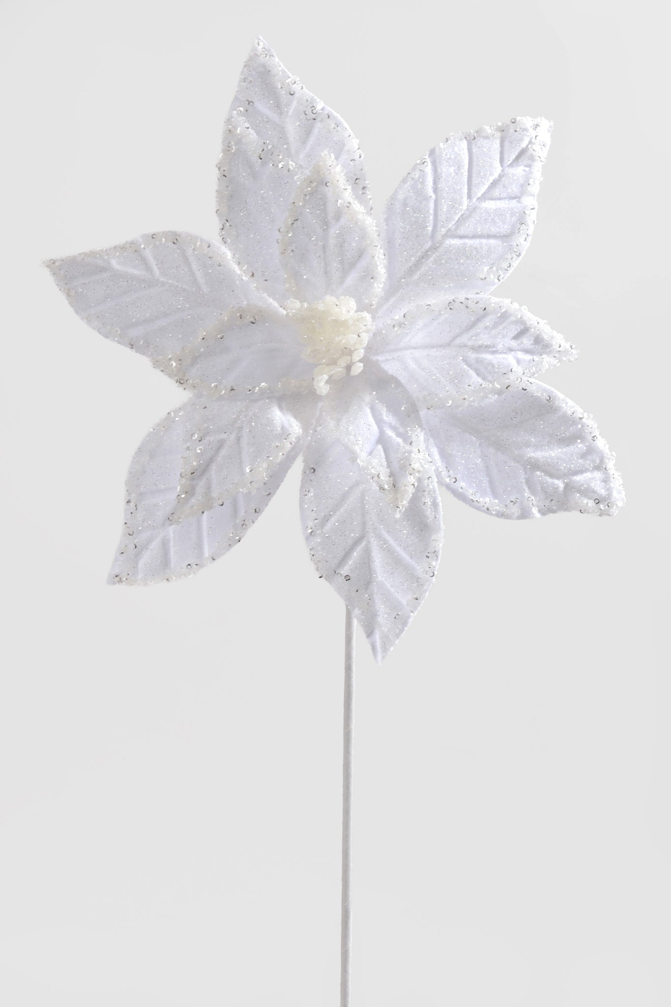 26" Velvet Winter Poinsettia Stem White