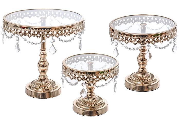 7" /9" /10.5" H Round Cake Stand W/crystal Gold