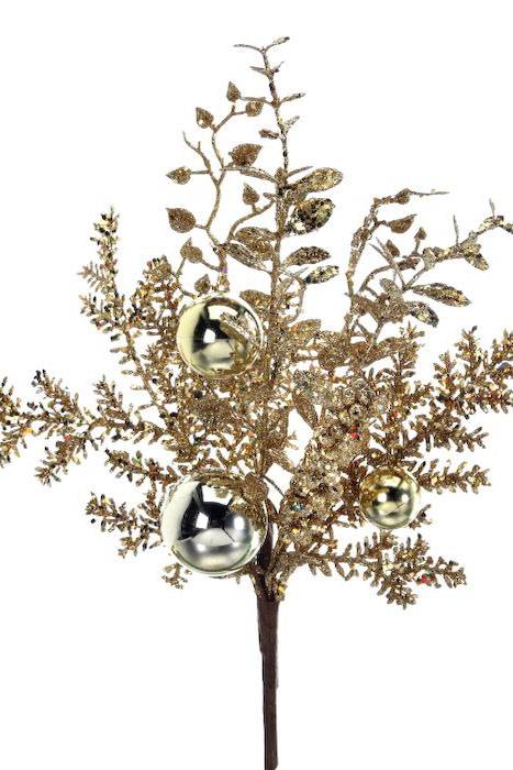 18" Glitter Eucalyptus/berry/pine Ball Spray Gold