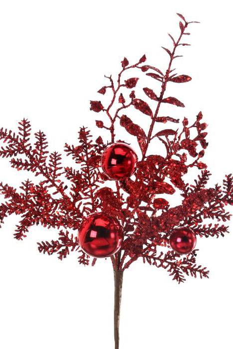 18" Glitter Eucalyptus/berry/pine Ball Spray Red