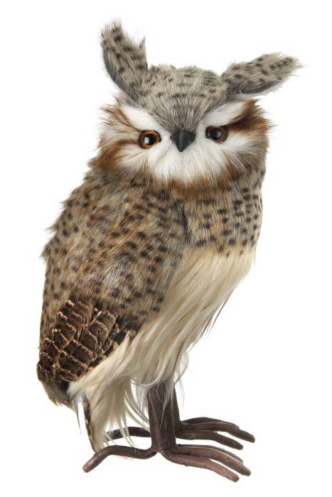 10.5" Standing Speckled Hoot Owl Natural