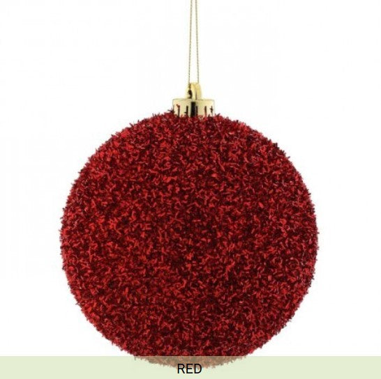 140MM VP Tinsel Ball Ornament Box/2 Red
