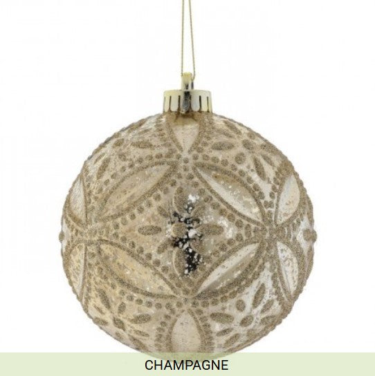 130MM VP Mercury Glitter Floret Ornament BX2 Champagne