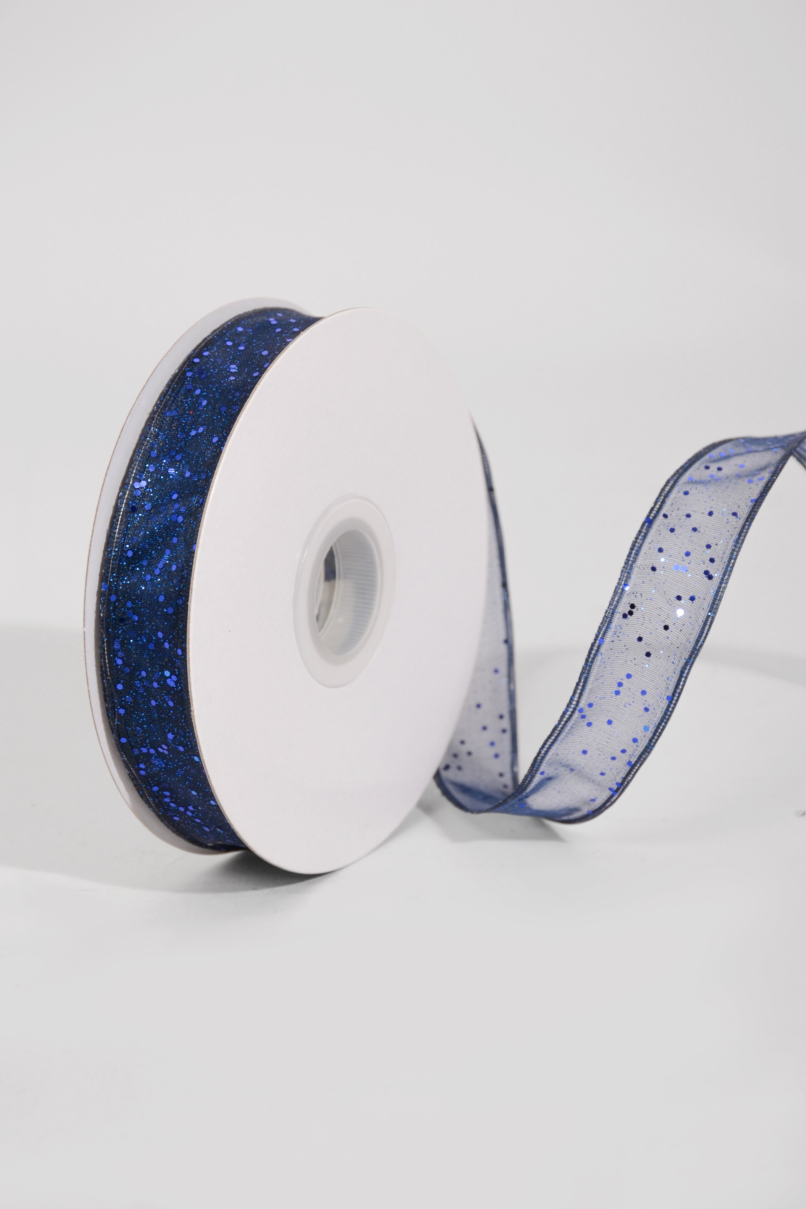 5/8" X 25Yd Wired Sparkle Sheer Ribbon Navy/Blue