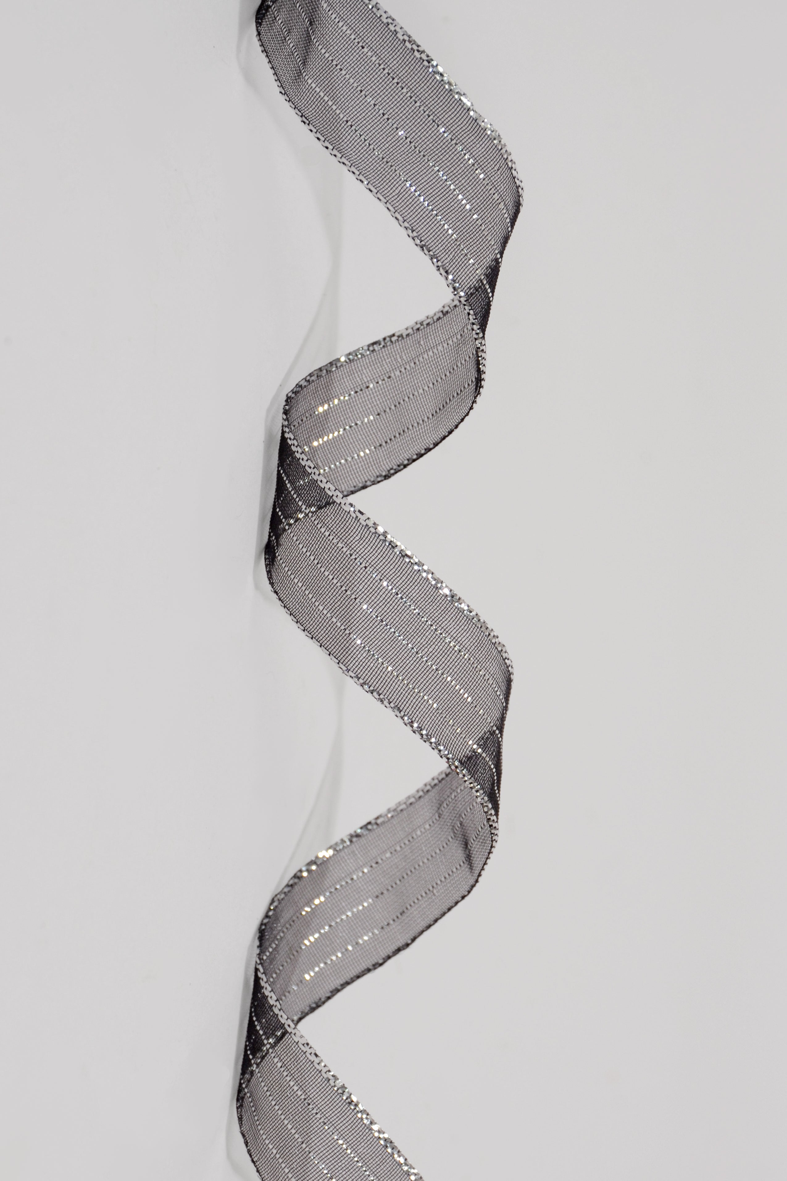 5/8" X 50Yds Metallic Pinstripe Sheer Ribbon Black/Silver