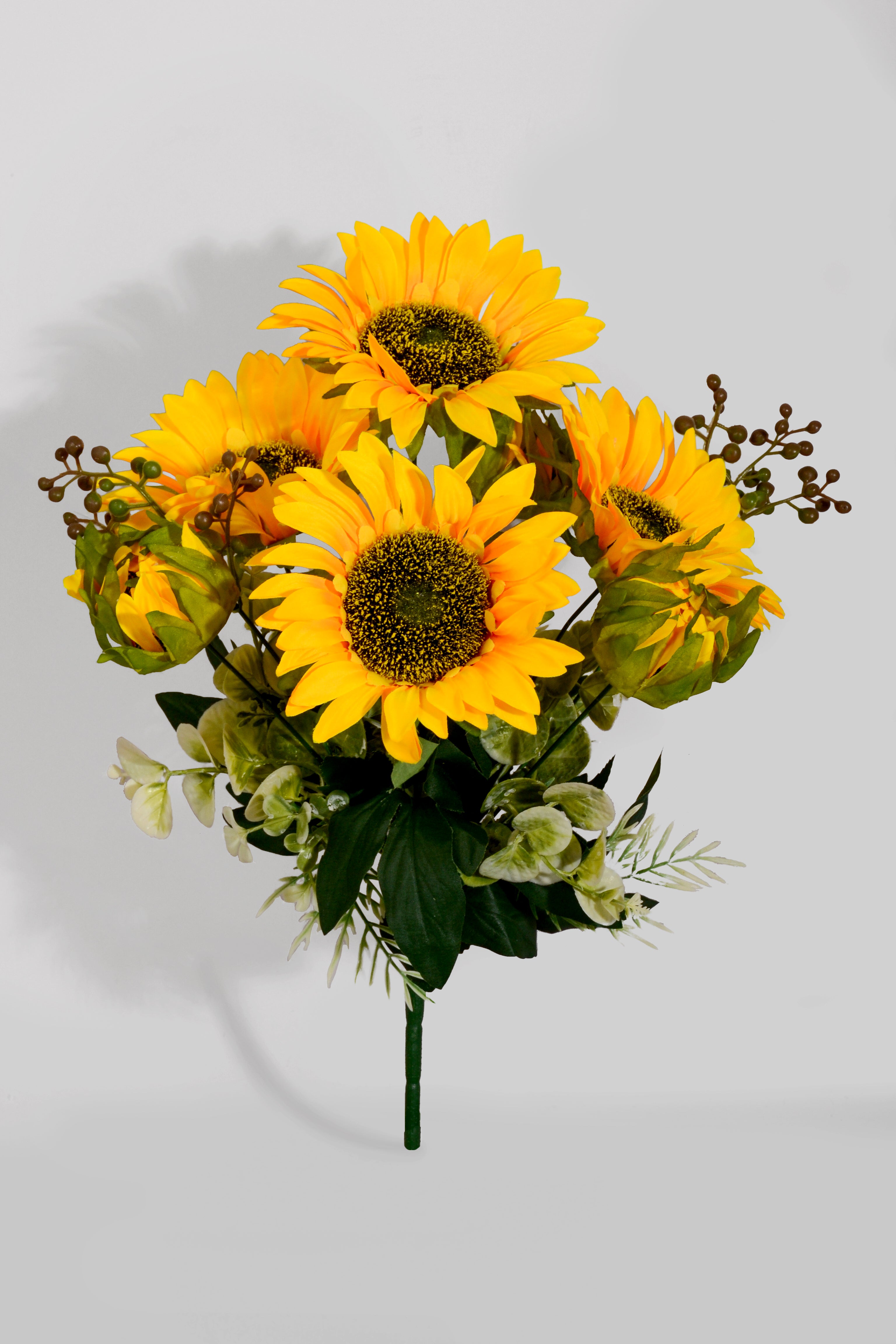 17" Artificial Sunflower/Eucalyptus Bush Yellow