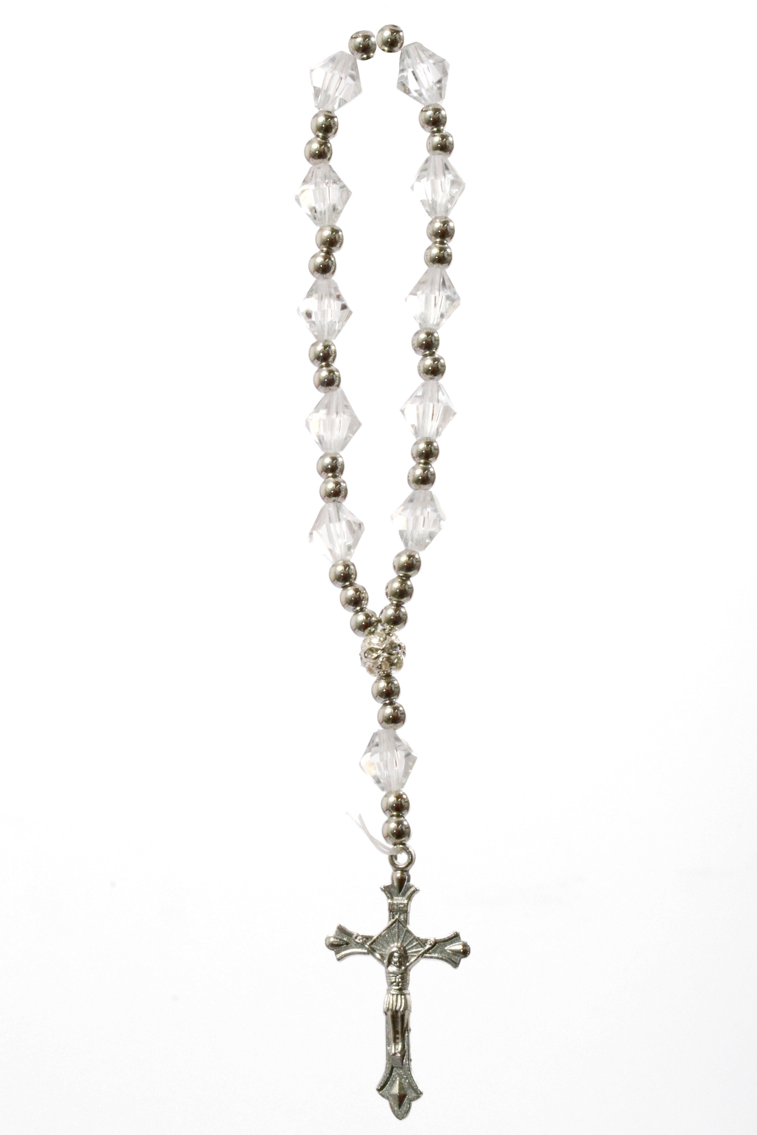 7" X 10MM Glass Diamond Bead Rosary Clear