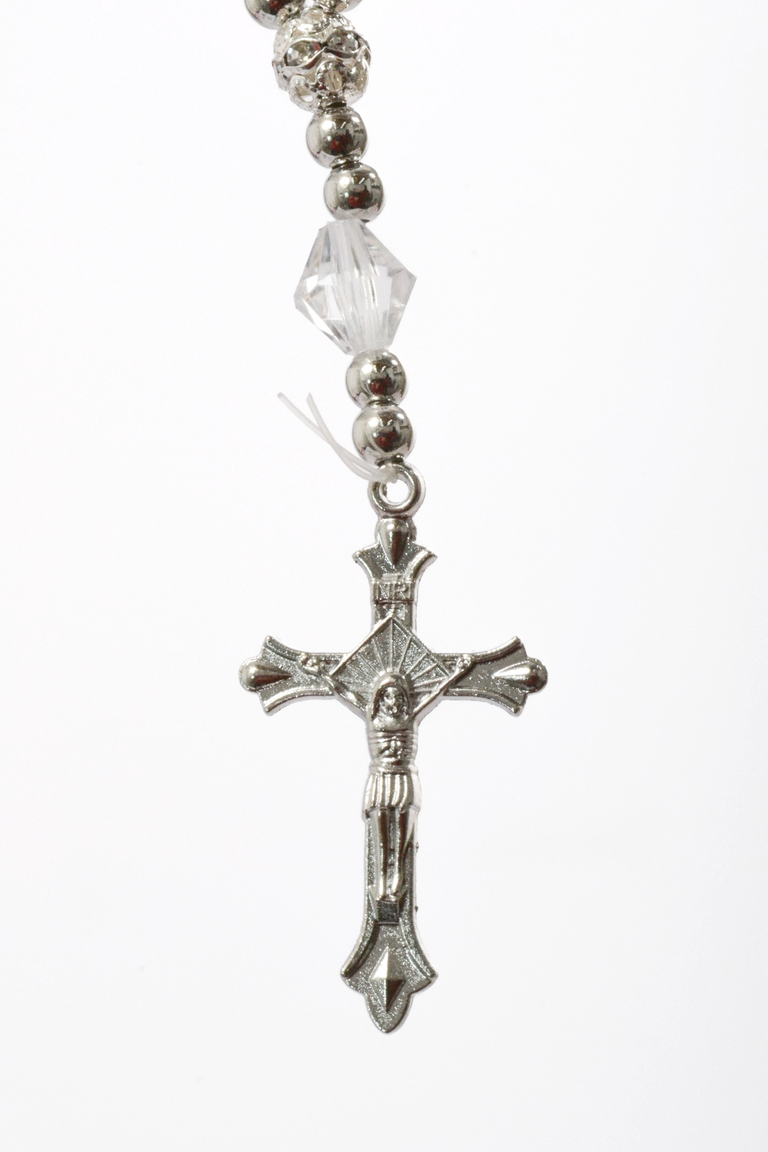 7" X 10MM Glass Diamond Bead Rosary Clear