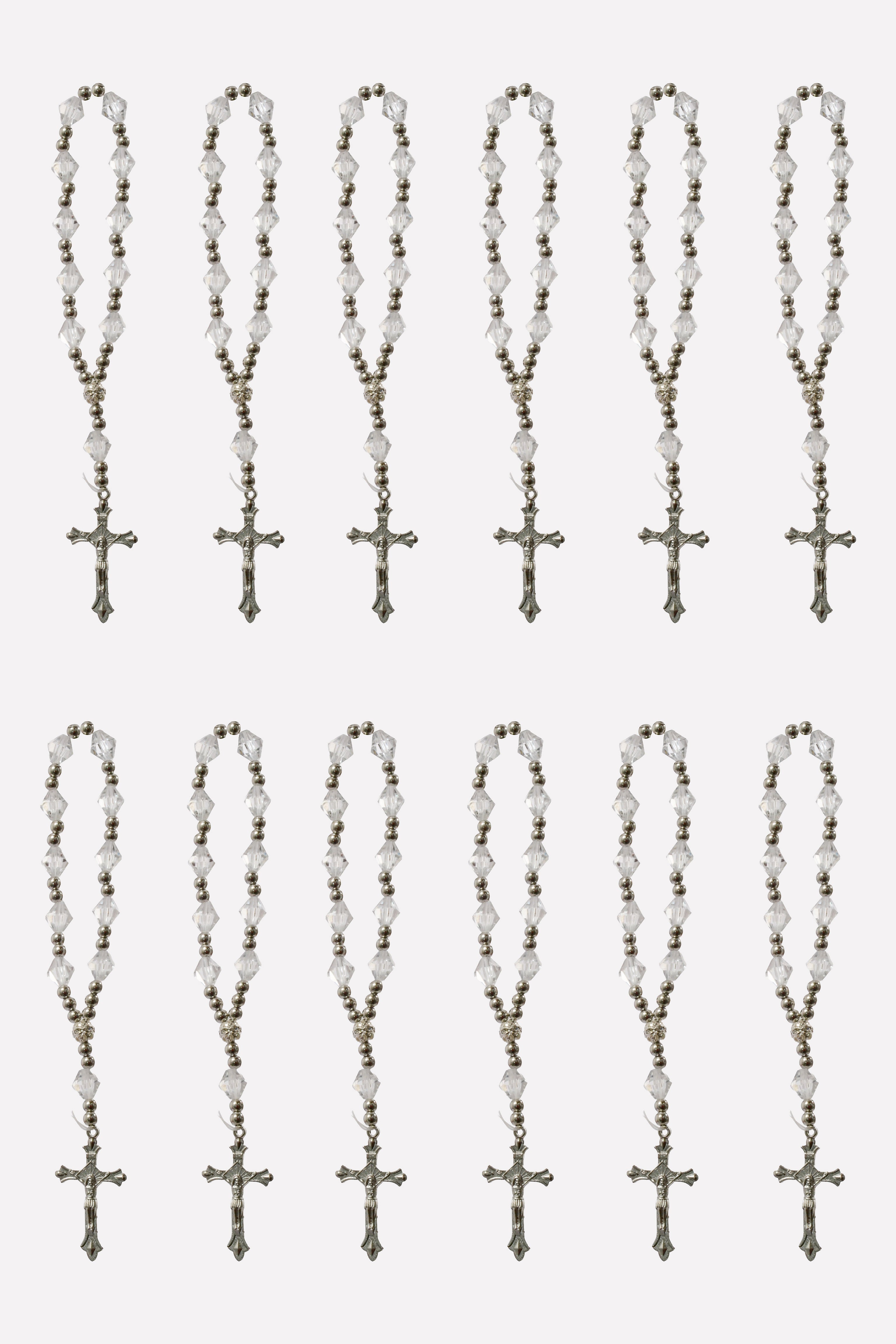 7" X 10MM Glass Diamond Bead Rosary Clear