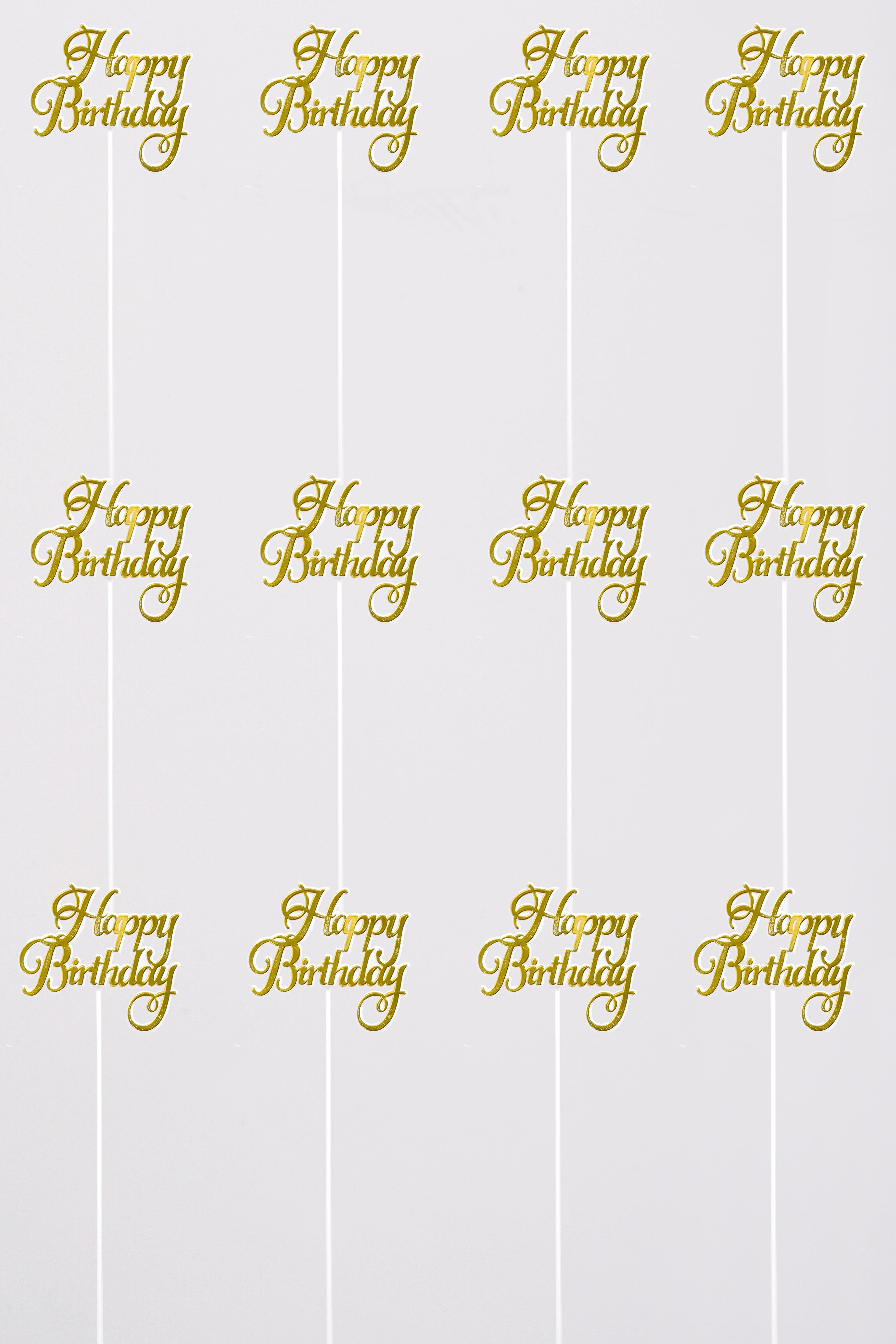 11 .5" Happy Birthday Pick Gold/White Pkg12
