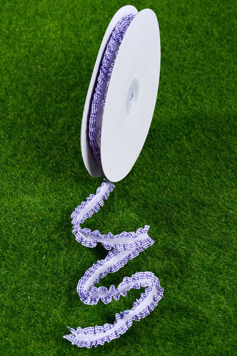 5/8" X 10yds Stripe & Checker Elastic Ruffle Ribbon Purple