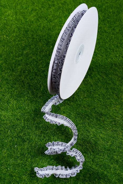 5/8" X 10yds Stripe & Checker Elastic Ruffle Ribbon Black