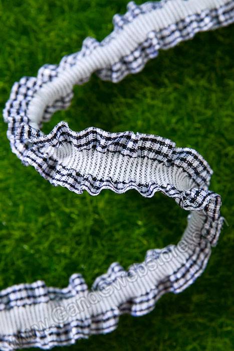 5/8" X 10yds Stripe & Checker Elastic Ruffle Ribbon Black
