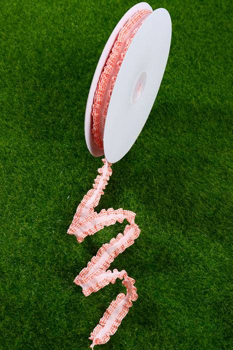 5/8" X 10yds Stripe & Checker Elastic Ruffle Ribbon Orange