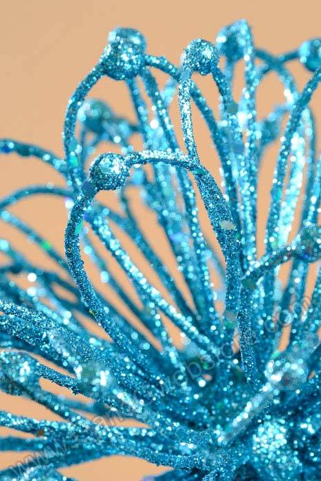 23" Glitter Flower Ball Spray Blue