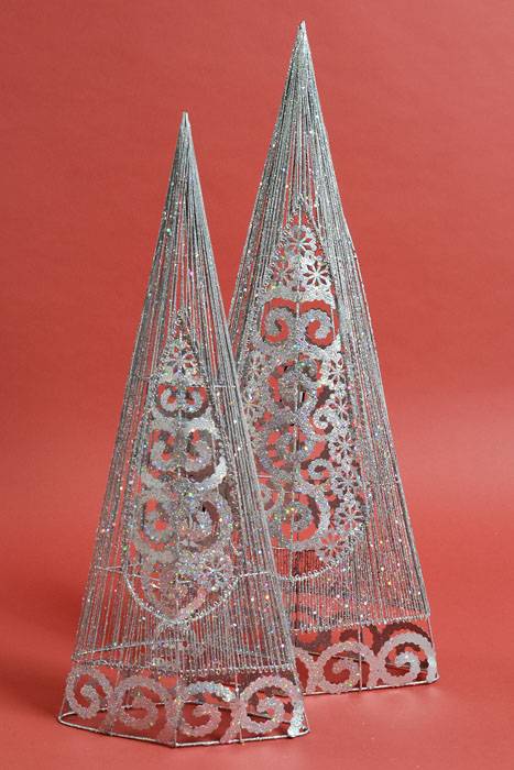 24"/28" Decorative Christmas Trees Silver Set/2