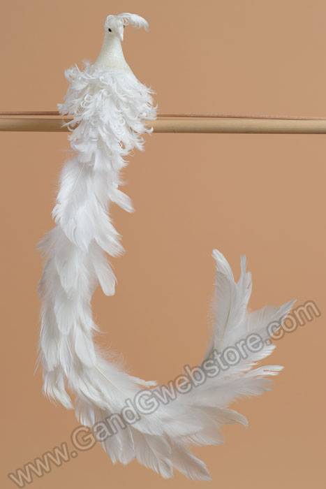 30" Feather & Glitter Peacock With Clip White