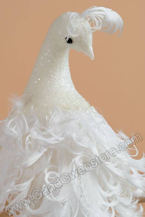 30" Feather & Glitter Peacock With Clip White