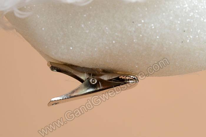 30" Feather & Glitter Peacock With Clip White