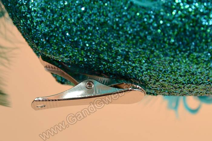 30" Feather & Glitter Peacock With Clip Teal