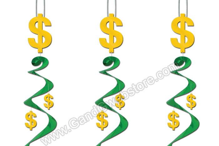 30" Dollar Sign Whirls Green/gold Set/3