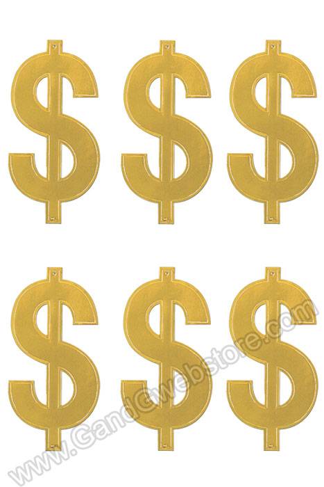 16" X 8" Foil Dollar Sign Gold Set/6
