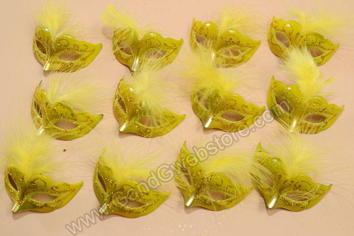 3" X 1.5" Mini Feather Mask Yellow/gold Pkg/12