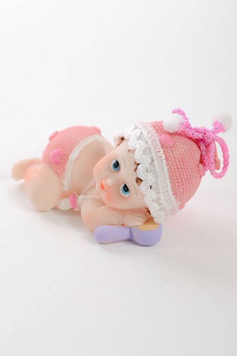 3.25" Ceramic Laying Baby Girl Pink Pkg/12