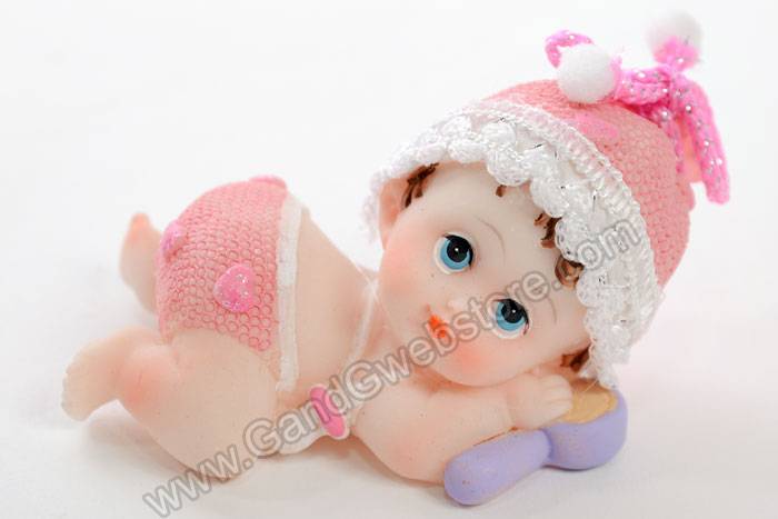 3.25" Ceramic Laying Baby Girl Pink Pkg/12