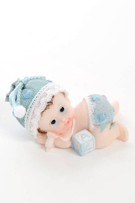 3.25" Ceramic Laying Baby Boy Light Blue Pkg/12