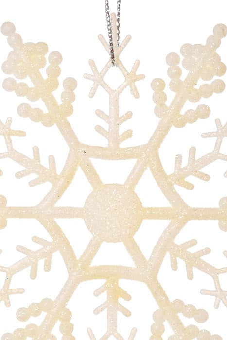 4" Glitter Snow Flake Ornament Cream Pkg/12