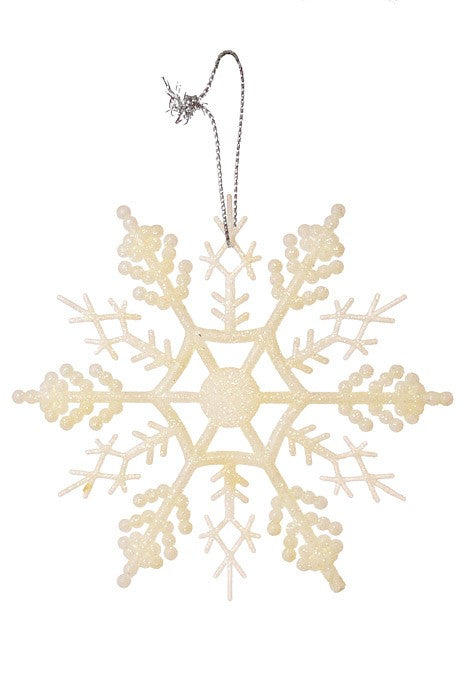4" Glitter Snow Flake Ornament Cream Pkg/12