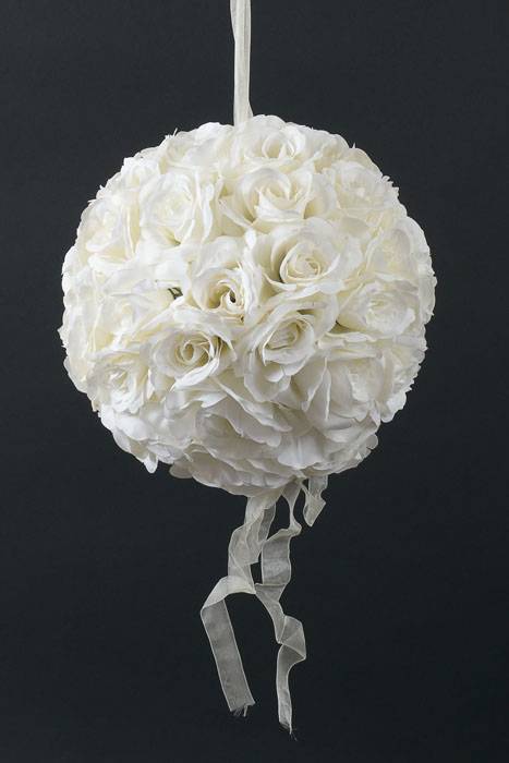 14" Rose Ball W/ribbon Ivory