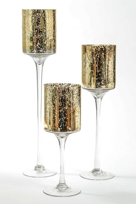 11.75&quot;/15.5&quot;/19.75&quot; Candle Holder Mercury Gold Set/3