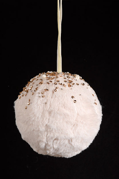 120Mm Fur Ball Ornament Cream/Champagne