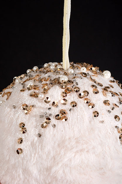 120Mm Fur Ball Ornament Cream/Champagne
